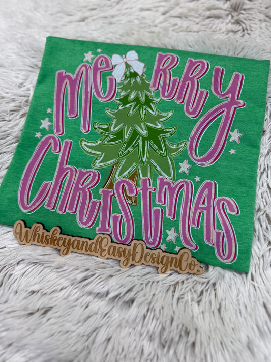 Preppy pink Merry Christmas short sleeve shirt🎄